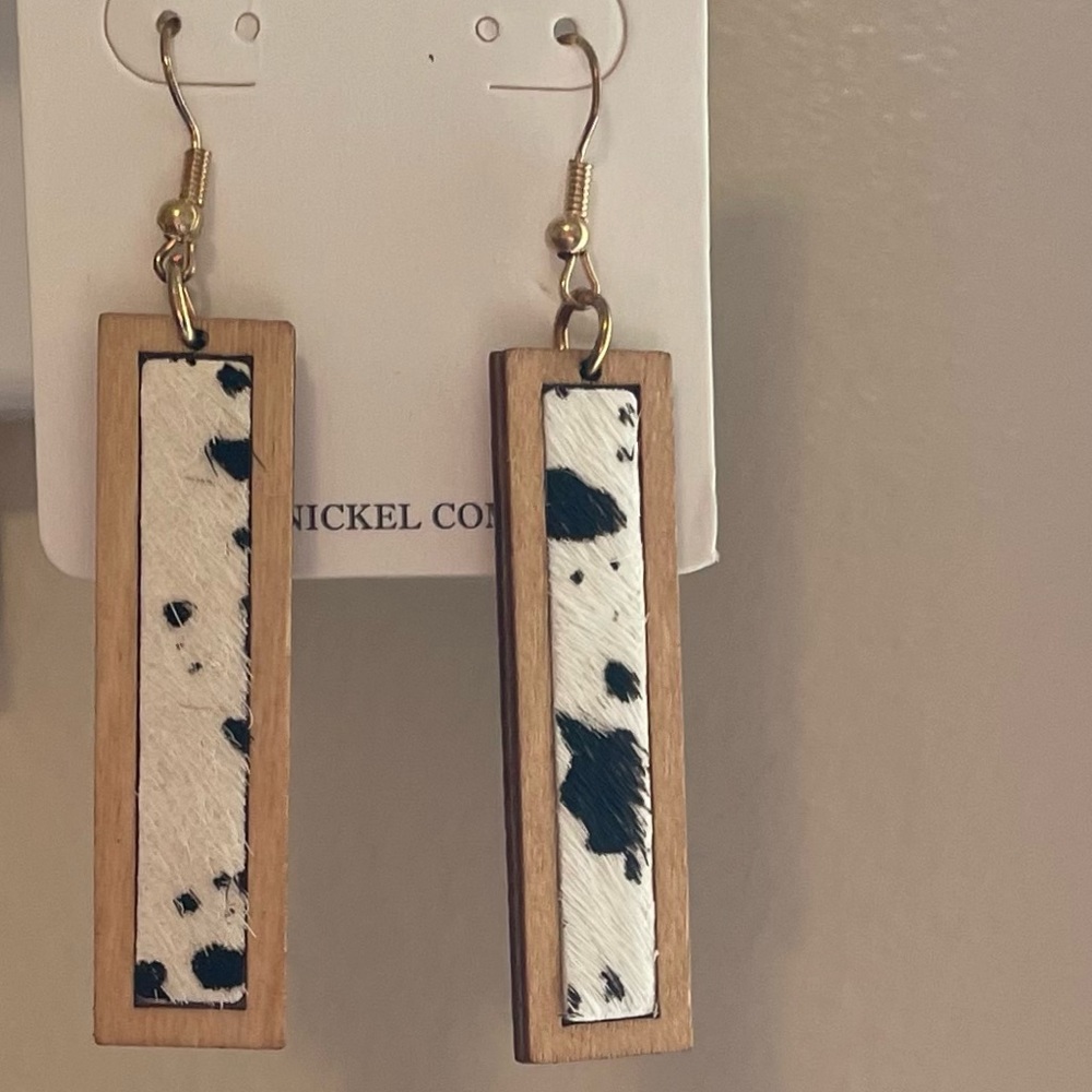❤️JUST IN!❤️ Mollie Wood Black Cow Print Earrings
